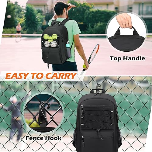 Miniatura 6 de IGOLUMON Mochila de tenis para mujeres y hombres, bolsa de raqueta con capacidad para 2 raquetas aisladas, bolsillo ventilado, compartimento para