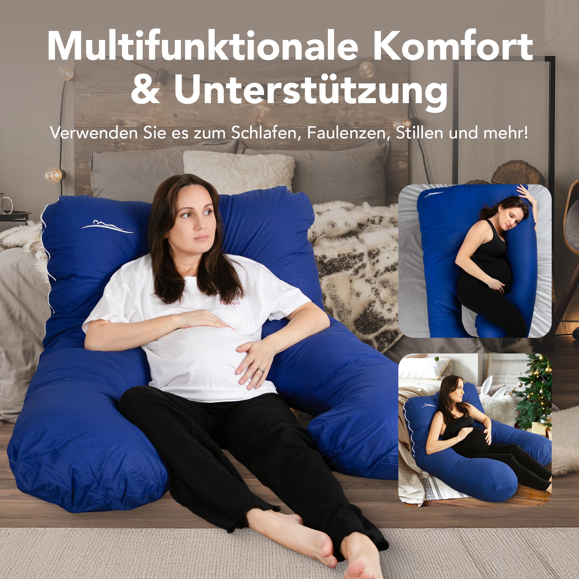 MKS Druckentlastung Schwangerschaftskissen | Seitenschläferkissen XXL – Ergonomisches Stillkissen für erholsamen Schlaf, Ganzkörperkissen, Microplüsch Kuschelstoff (Standard) / Blau