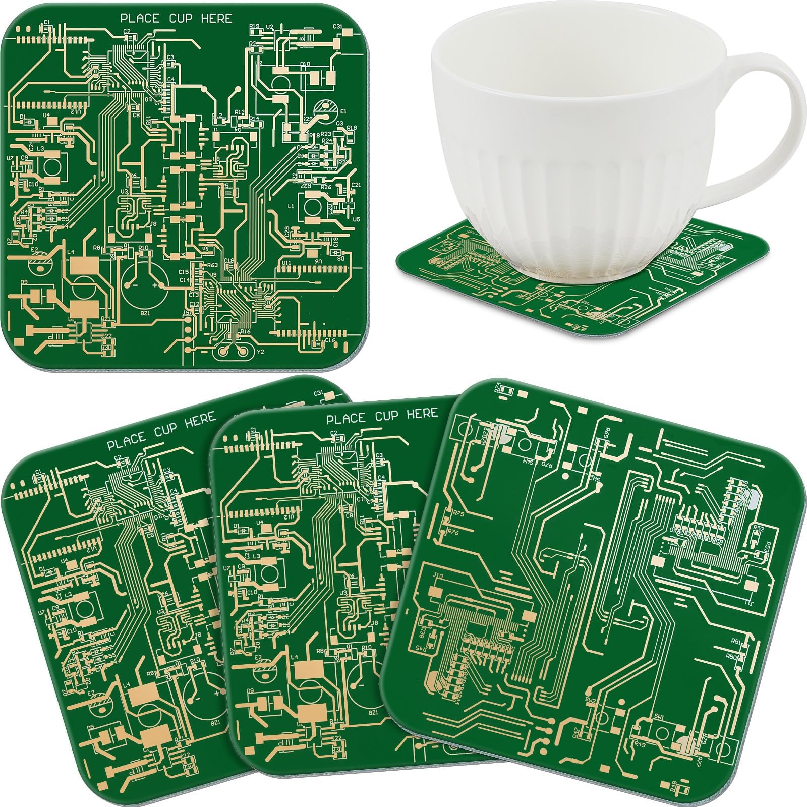 Nuenen 4 Pcs Circuit Board Coasters PCB Coasters Immersion Gold Circuit Board Coasters for Drinks PCB Design Coasters for Men Funny Drink Coasters for Party Bar Office Geek Men Nerd Engineer (Green)