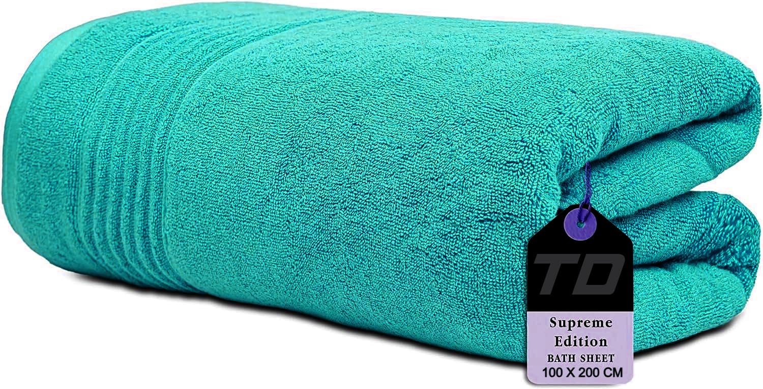 Textile Do Luxury Super Jumbo Bath Sheet (100 x 200 cm-700 GSM) 100% Egyptian Cotton Extra Lage Bath Sheet Towels (Teal, Cotton)