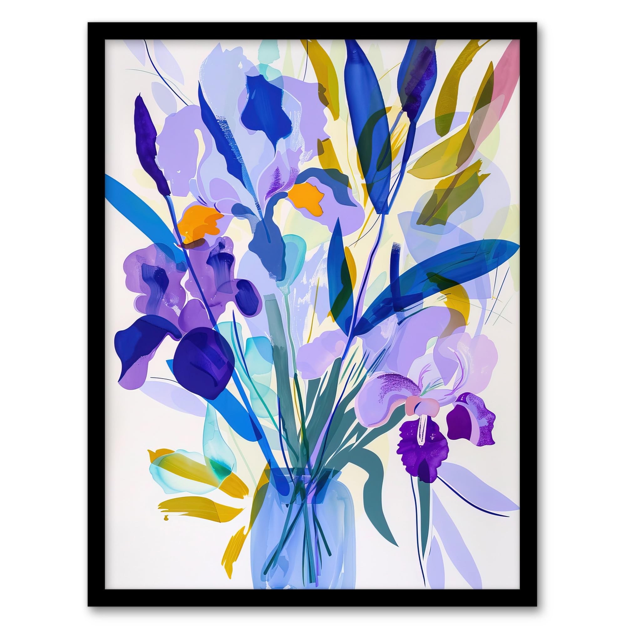 Artery8 Iris Flower Bouquet in Vase Contemporary Painting Living Room Artwork Framed Wall Art Print A4
