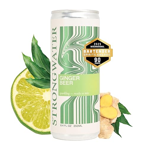 Strongwater Cerveza de jengibre espumosa paquete de 12 latas - Mezclador de cóctel artesanal de alta calidad hecha con agua filtrada de montaña