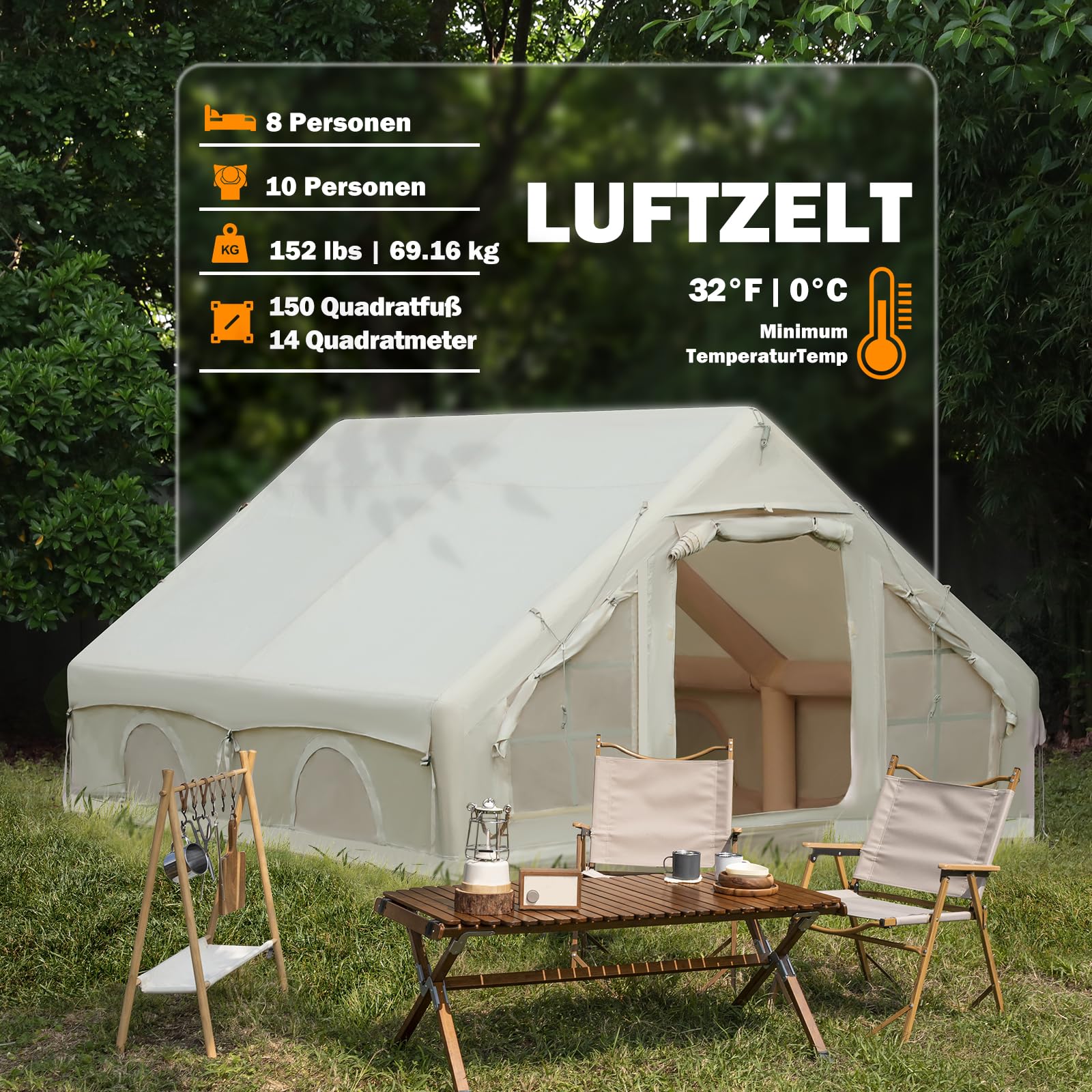 Nadmuchiwany namiot kempingowy, 2-8 os¨®b, wodoodporna tkanina Oxford, 4-sezonowa, szybki monta? z pompk?, kominem i ?wietlikiem