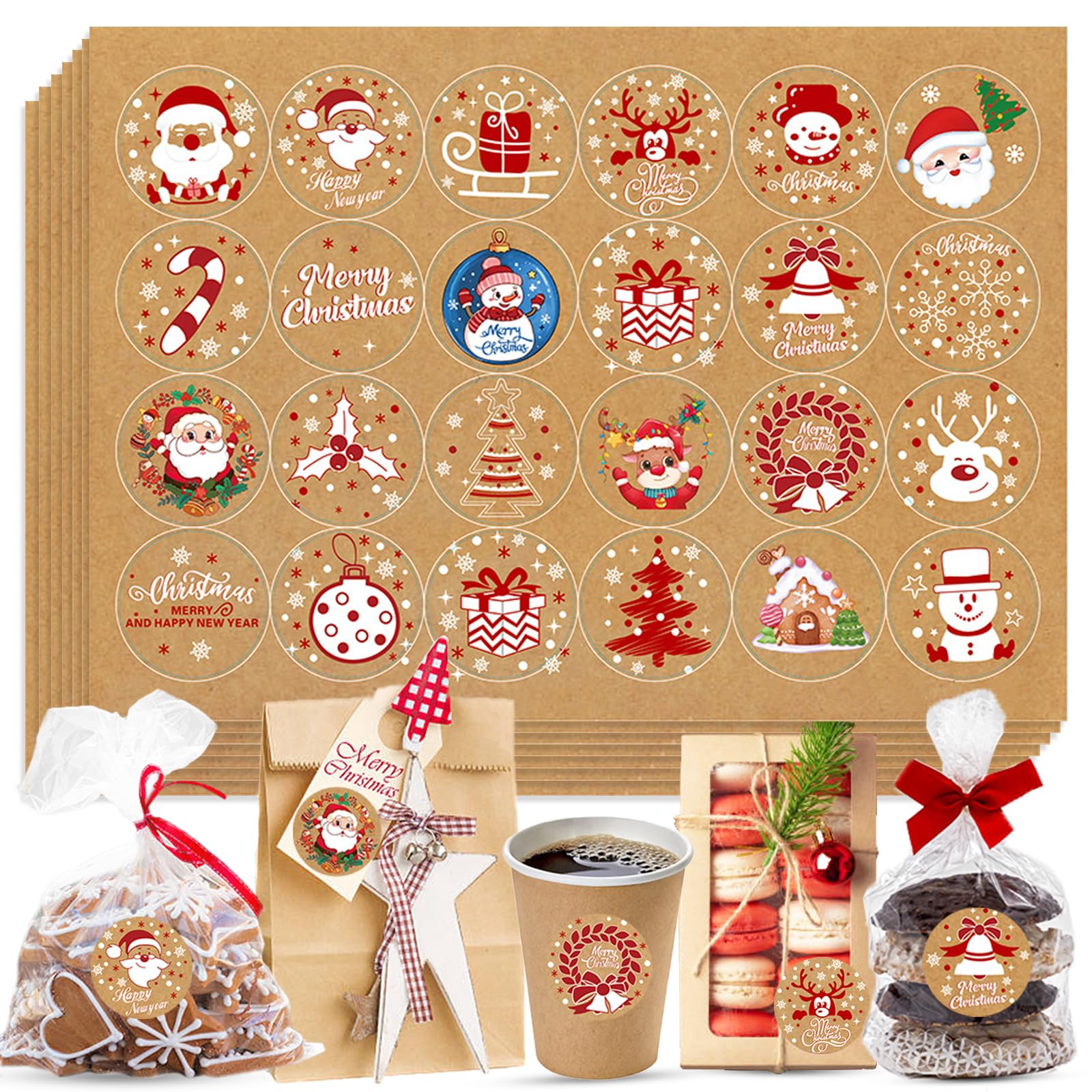 Autocollants Noël kraft 3.8cm étiquette adhésive pour sceau enveloppe