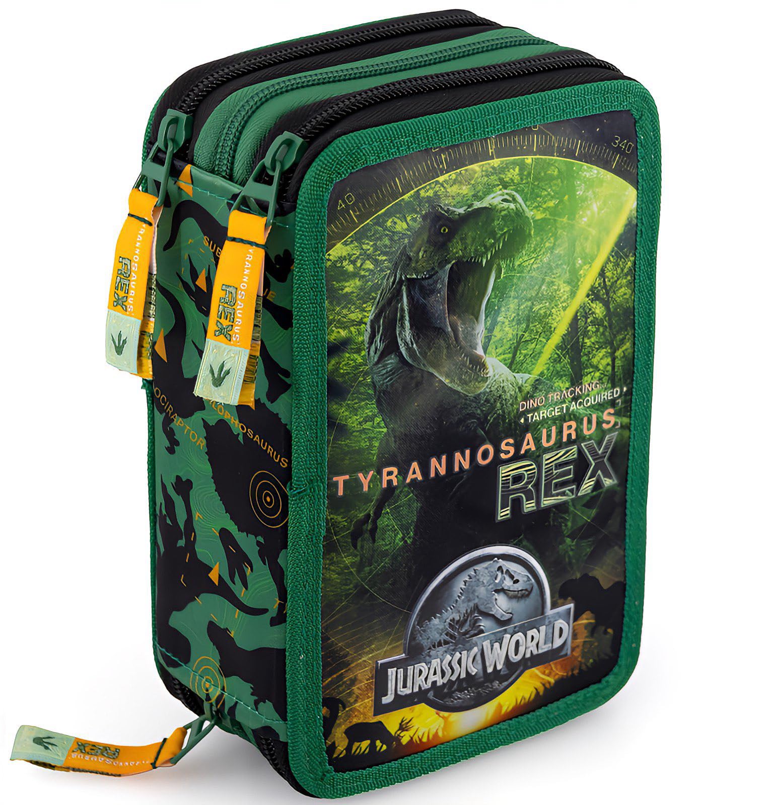 Estuche Triple Relleno para Niños, 45 Accesorios Escolares, Plumier 3 Cierres, Compartimentos Organizados, Lápices de Colores, Marcadores, Pegamento, Tijeras, para Jurassic World Fan Dinosaurios