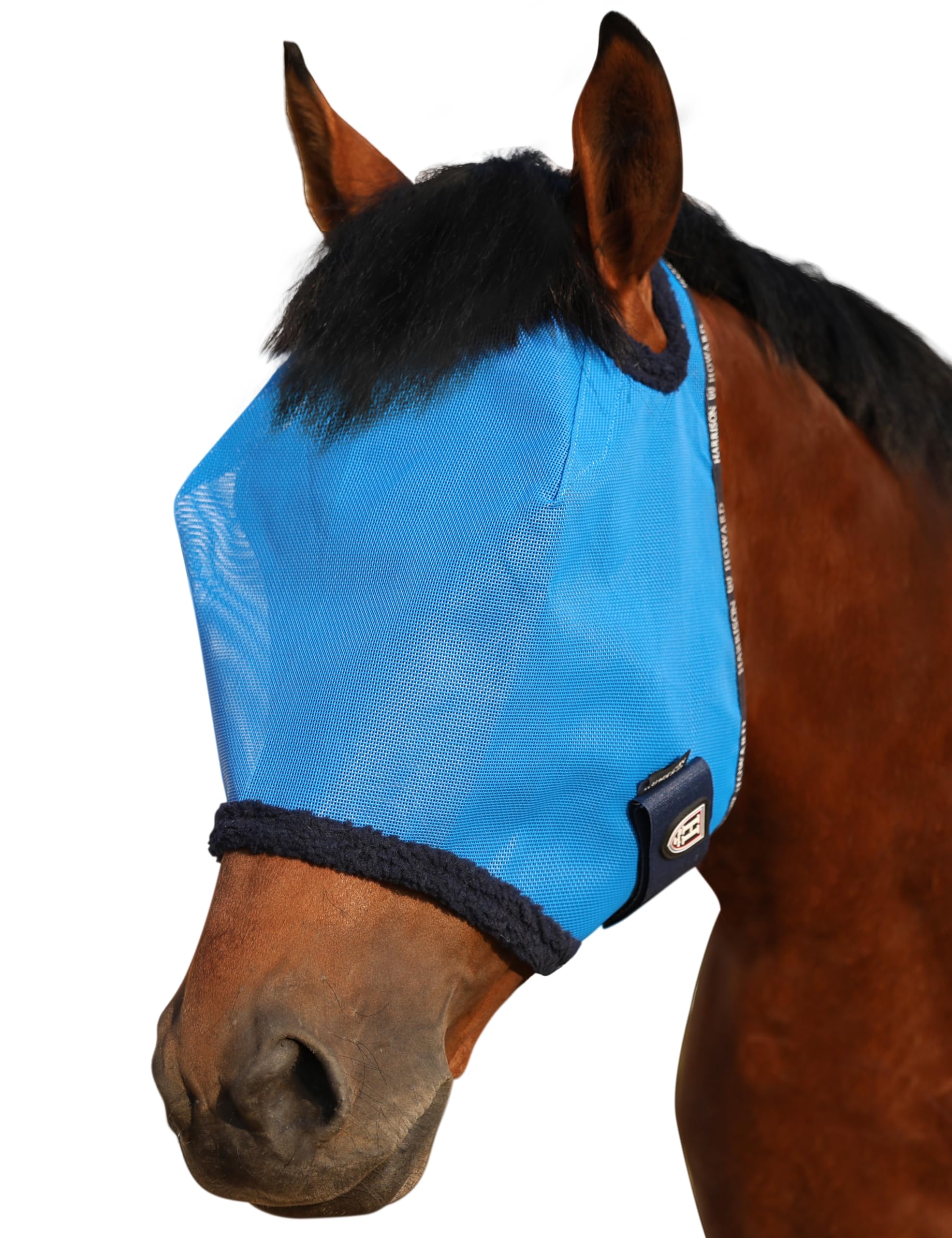 Harrison Howard All Round Mesh Horse Fly Mask UV Protective with Fleece Padded Edging Sky Blue S
