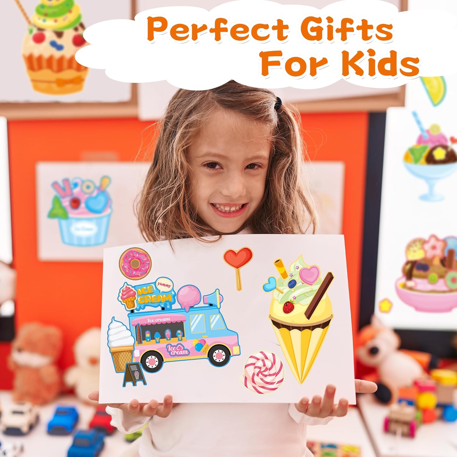 Ice Cream Party Favors for Kids Toddlers - 48 Sheets Ice Cream Stickers Crafts Activities Games for Boys Girls Back to School Classroom Teachers Childrens Party Supplies Gifts Decor