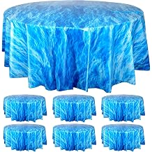Hallswl 6 Pcs 84 Inch Round Ocean Waves Plastic Disposable Tablecloths