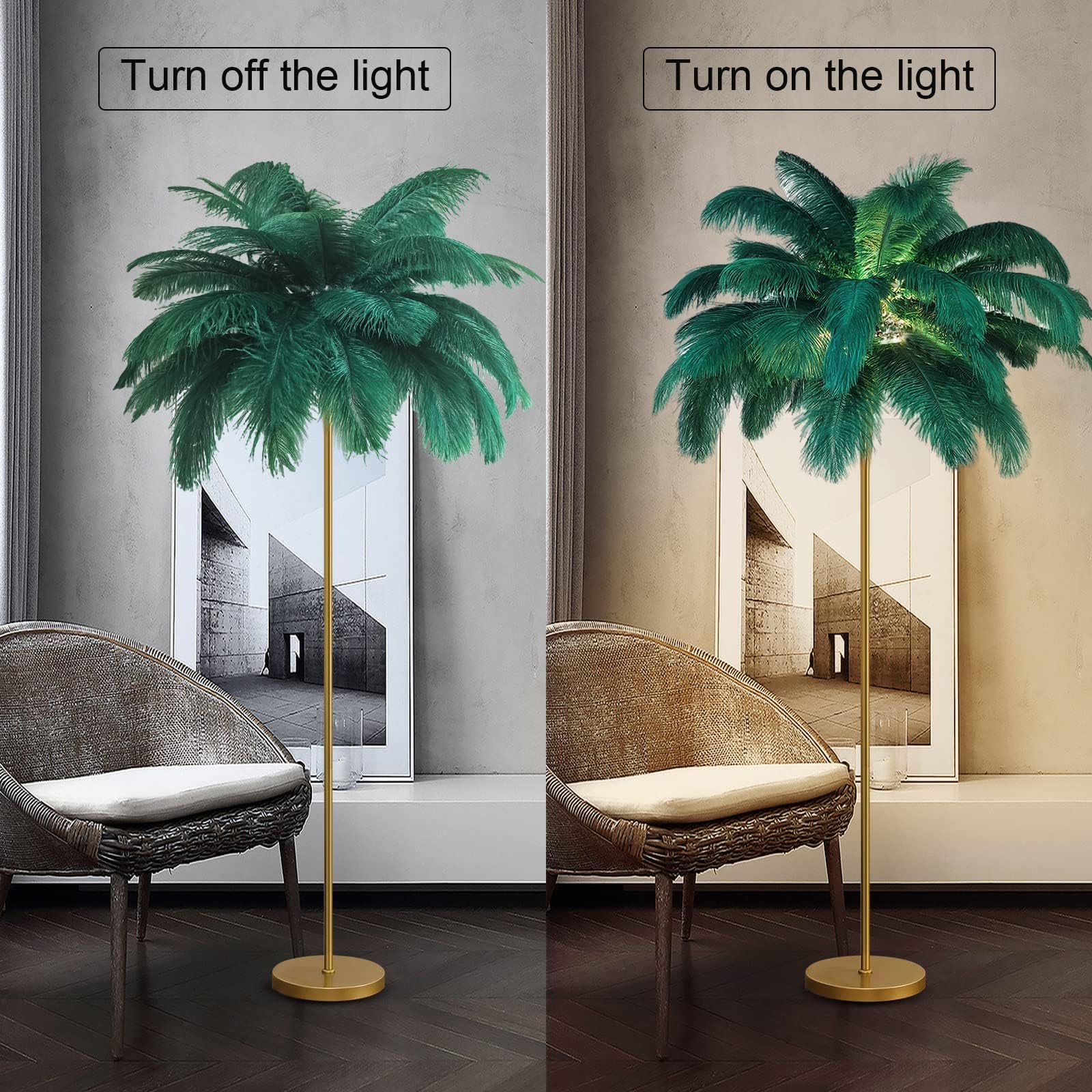 KKXXYQFC Lampada da con Piume - Lampada da con Piume di Struzzo a 6 luci per Soggiorno e camere da Letto den Base Ele -in Lighting