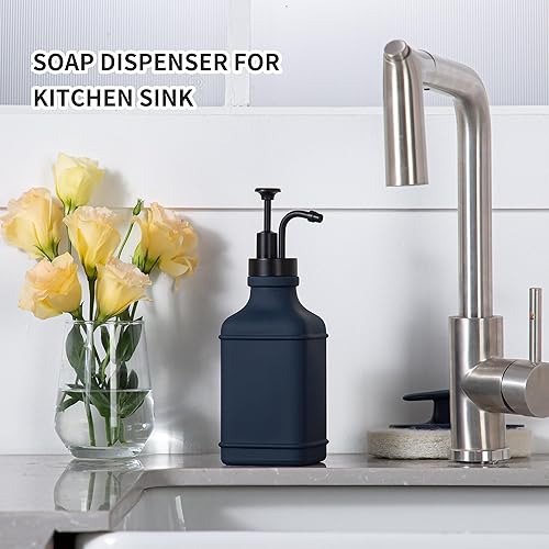 Miniatura 5 de Enra Dispensador de jabón de vidrio, dispensador de jabón de baño de pegamento de 17 onzas, dispensadores de jabón líquido de manos modernos con