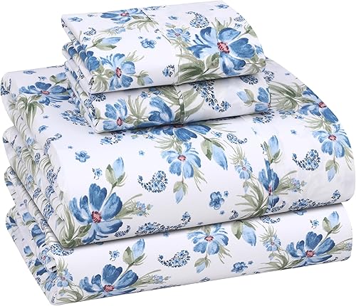 Miniatura 9 de RUVANTI Sábanas 100% algodón percal tamaño King, diseño floral refrescante y transpirable, duraderas, con una sensación nítida, suave y cómoda,