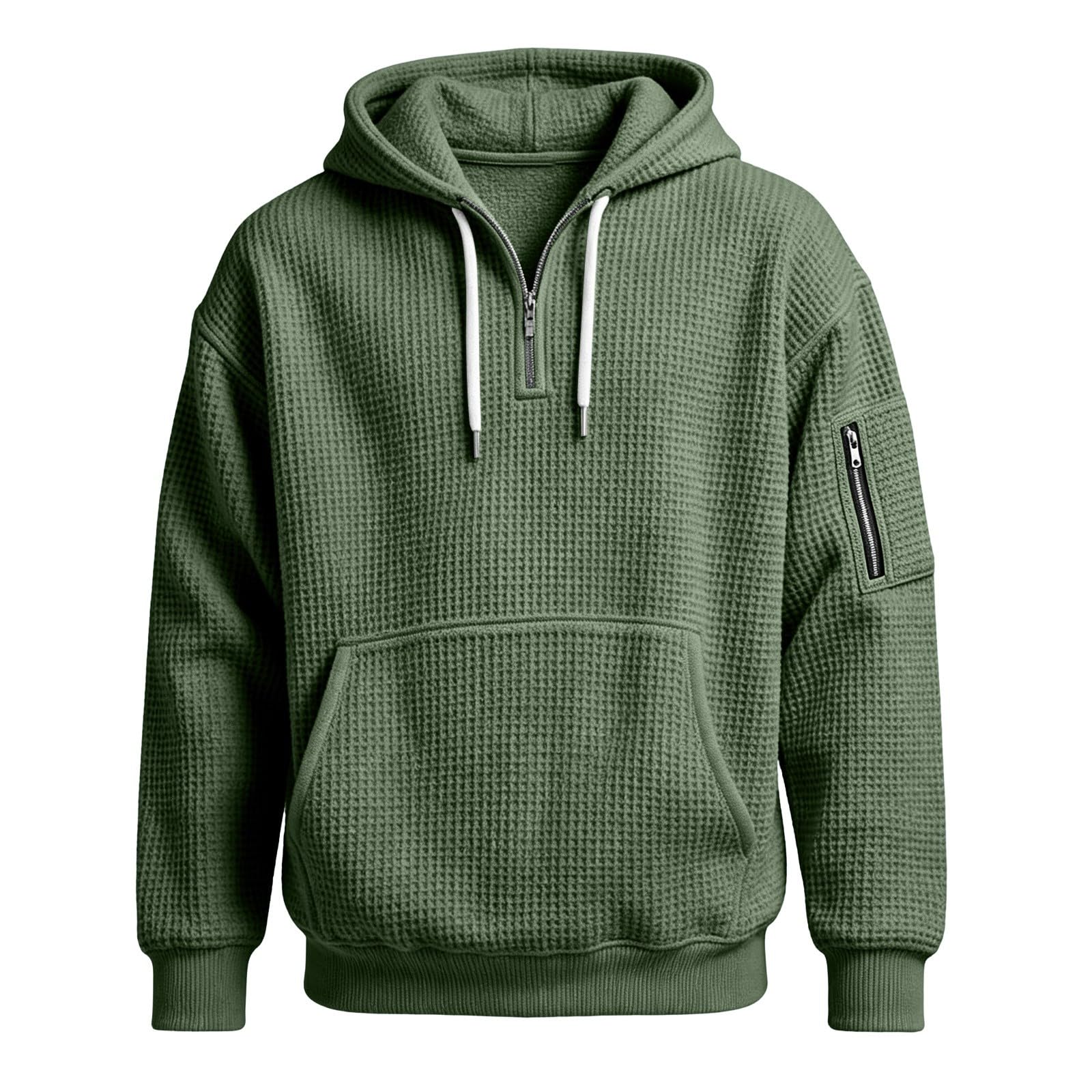 Felpa da uomo con cerniera a quarto e cappuccio, oversize, a nido d'ape