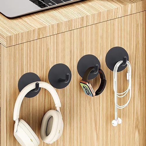 Miniatura 6 de Yukrilt Ganchos de pared adhesivos negros para toallas, impermeables, a prueba de aceite, ganchos autoadhesivos de acero inoxidable 304, 15 libras