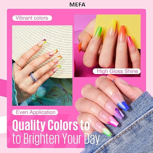 Miniatura 3 de MEFA Juego de esmaltes de uñas de gel neón, uñas de verano brillantes, verde, naranja, rosa intenso, azul, amarillo, morado, kit de esmalte de gel