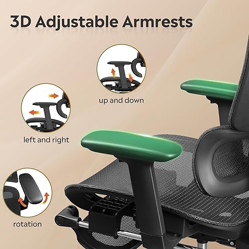 Miniatura 7 de DEVAISE Silla de escritorio ergonómica de malla con reposapiés, resistente, respaldo alto, reclinable, cómoda silla de computadora para el hogar con