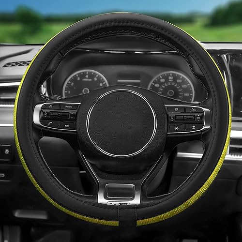 Miniatura 4 de FH Group Funda universal para volante Galaxy13 a rayas metálicas que se adapta a la mayoría de automóviles, SUV y camionetas, material doble,