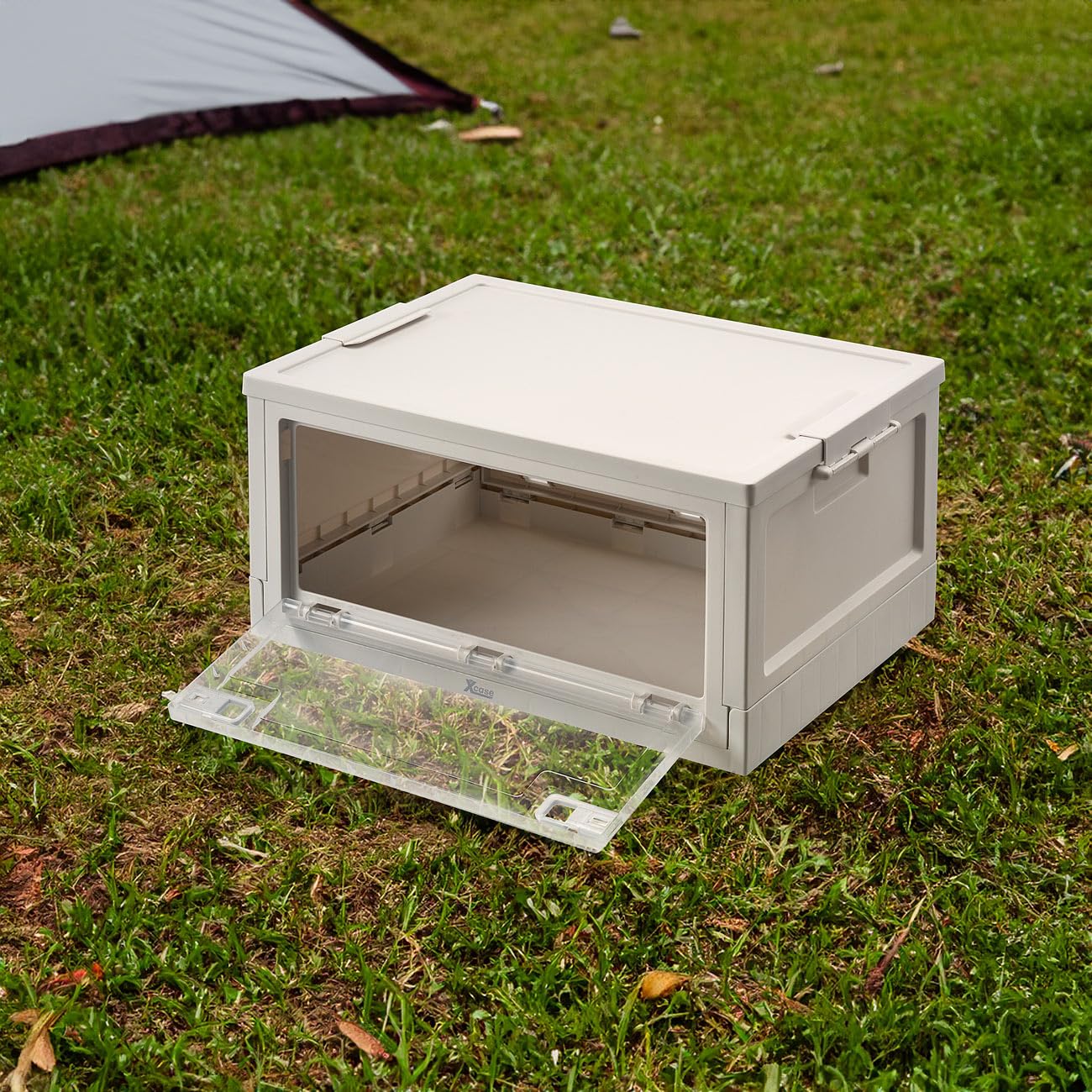 Xcase Stapelboxen: 4er-Set Faltbare Aufbewahrungsboxen mit Deckel, 4 Rollen, 45 l, weiß (Aufbewahrung Boxen mit Deckel, platzsparende Aufbewahrungsboxen, Regal)