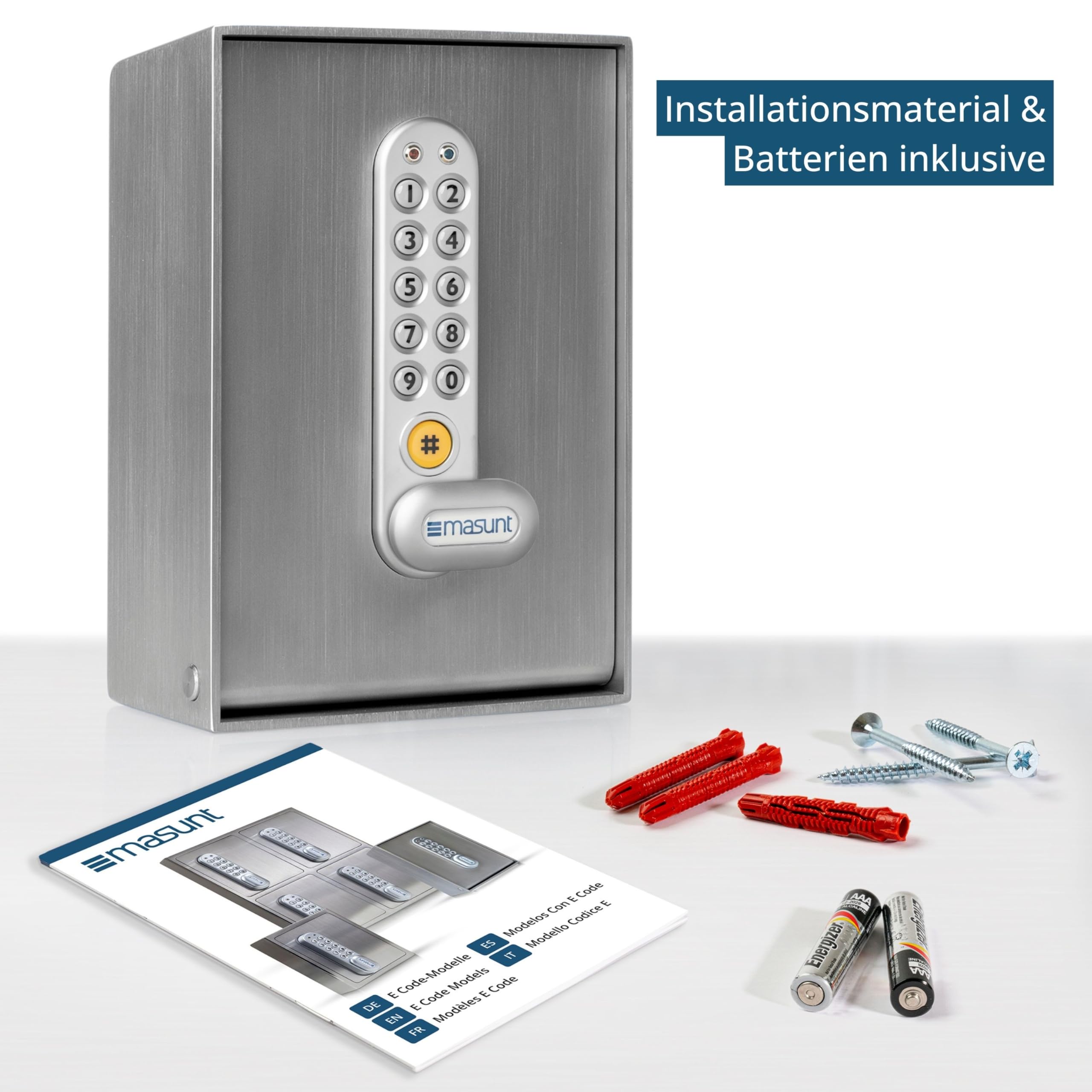 masunt Schlüsseltresor 2120 E Code | innovative Online-Codevergabe aus der Ferne | elektronischer Schlüsselsafe aus massivem V2A Edelstahl | maximale Sicherheit | wetterfest | silber