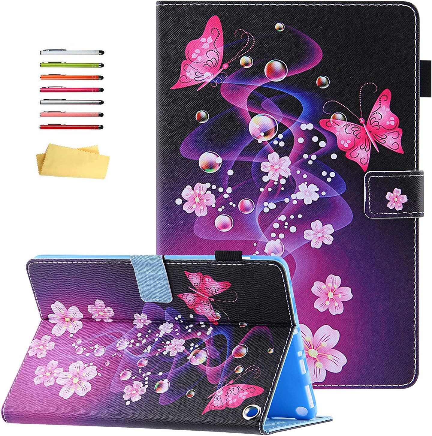 Case for Amazon Kindle Fire HD 10/10 Plus Tablet (11th Generation, 2021) 10.1" with Pencil Holder/Stand/Pockets/PU Leather Shockproof Cover [Auto Sleep/Wake],Purple Butterfly Flower