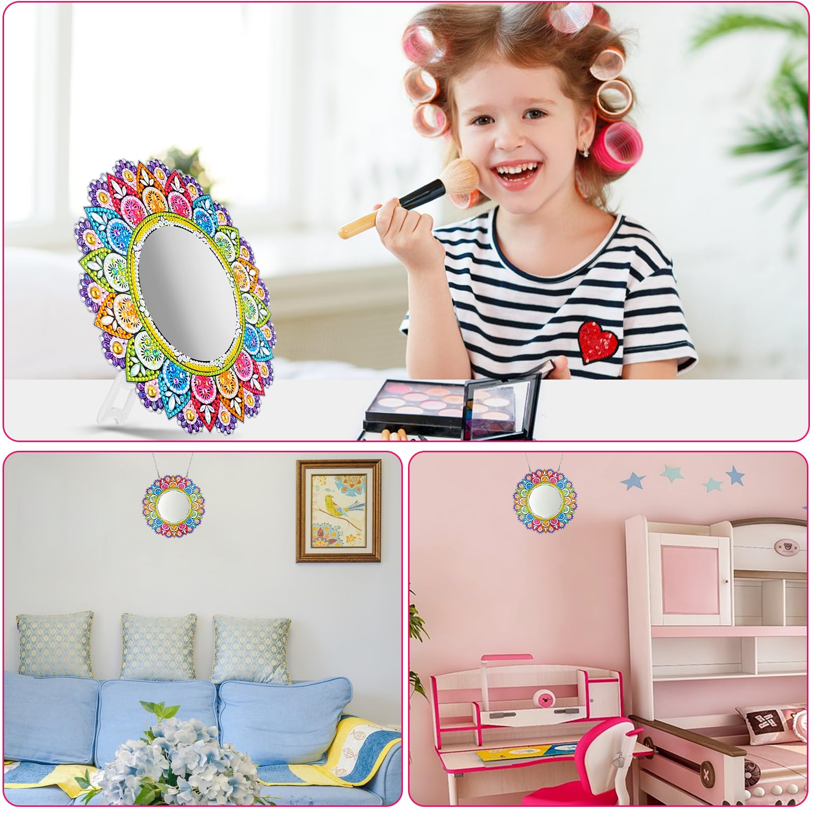 Kit De Peinture Diamant Miroir, Miroir Cosmétique Mandala, Miroir De Maquillage En Diamant Pour Enfants, Fille, Cadeau D'anniversaire, Jouet, Mandala Peinture Diamant Miroir Pour Cadeaux