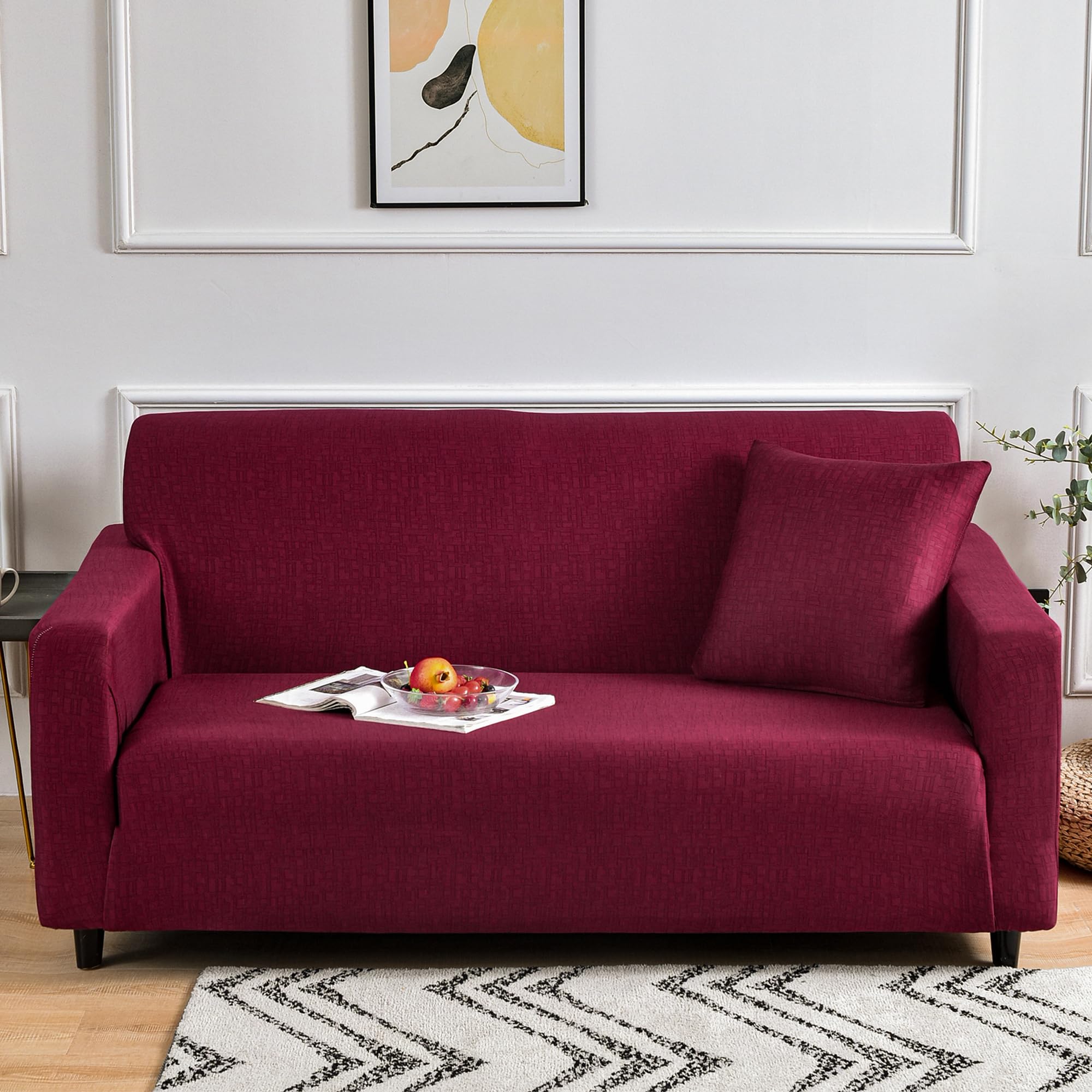 Story@Home Sofa Cover - 2 Seater, Orange & Beige -17