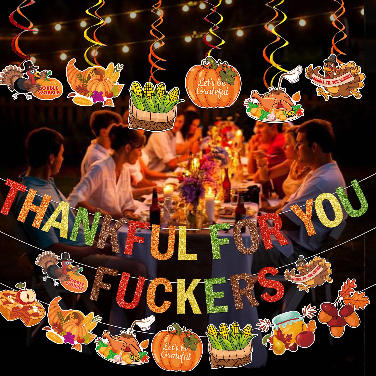 Dankes-Banner 'Thankful For You' – Glitzerndes Freundschafts-Banner Für Thanksgiving & Feiern