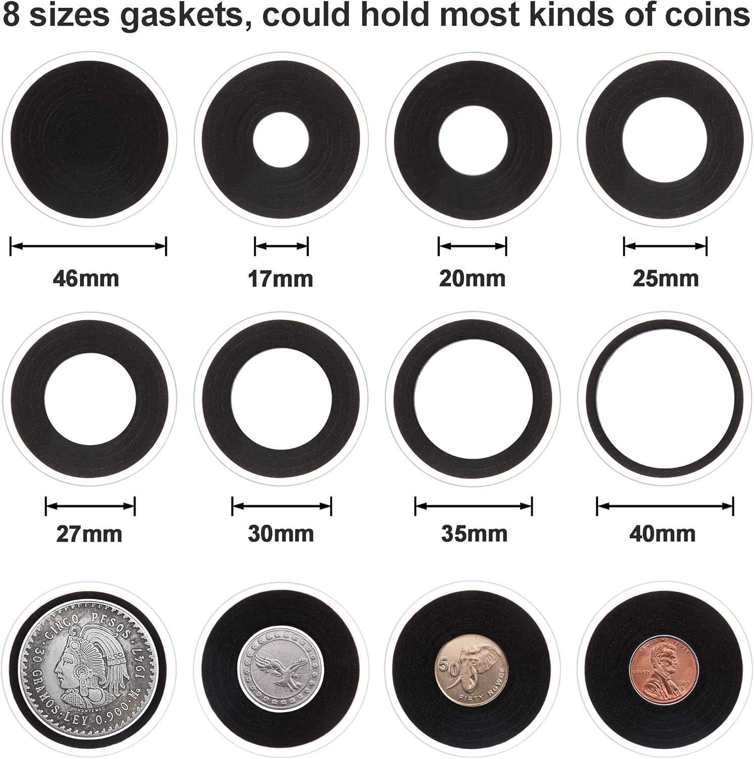 46MM 코인 캡슐 형태 가스켓 및 플라스틱 스트레지 박스가있는 코인 컬렉션 용-Freehip.co.kr