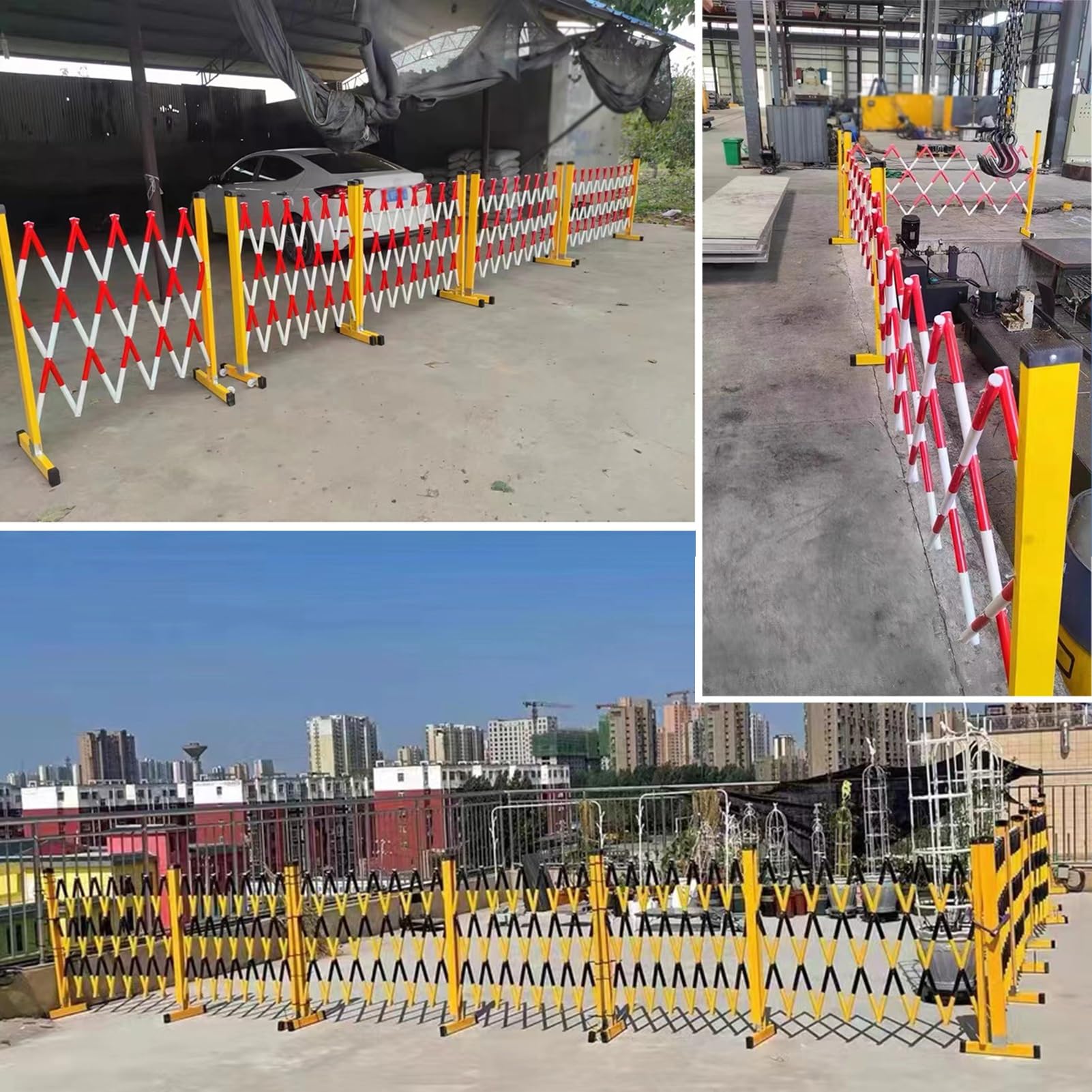 Barrera de tráfico extensible, puerta de estacionamiento industrial portátil, valla de entrada en carretera, fácil montaje, amarillo y negro, 1,2 x 4 m para seguridad y control de acceso