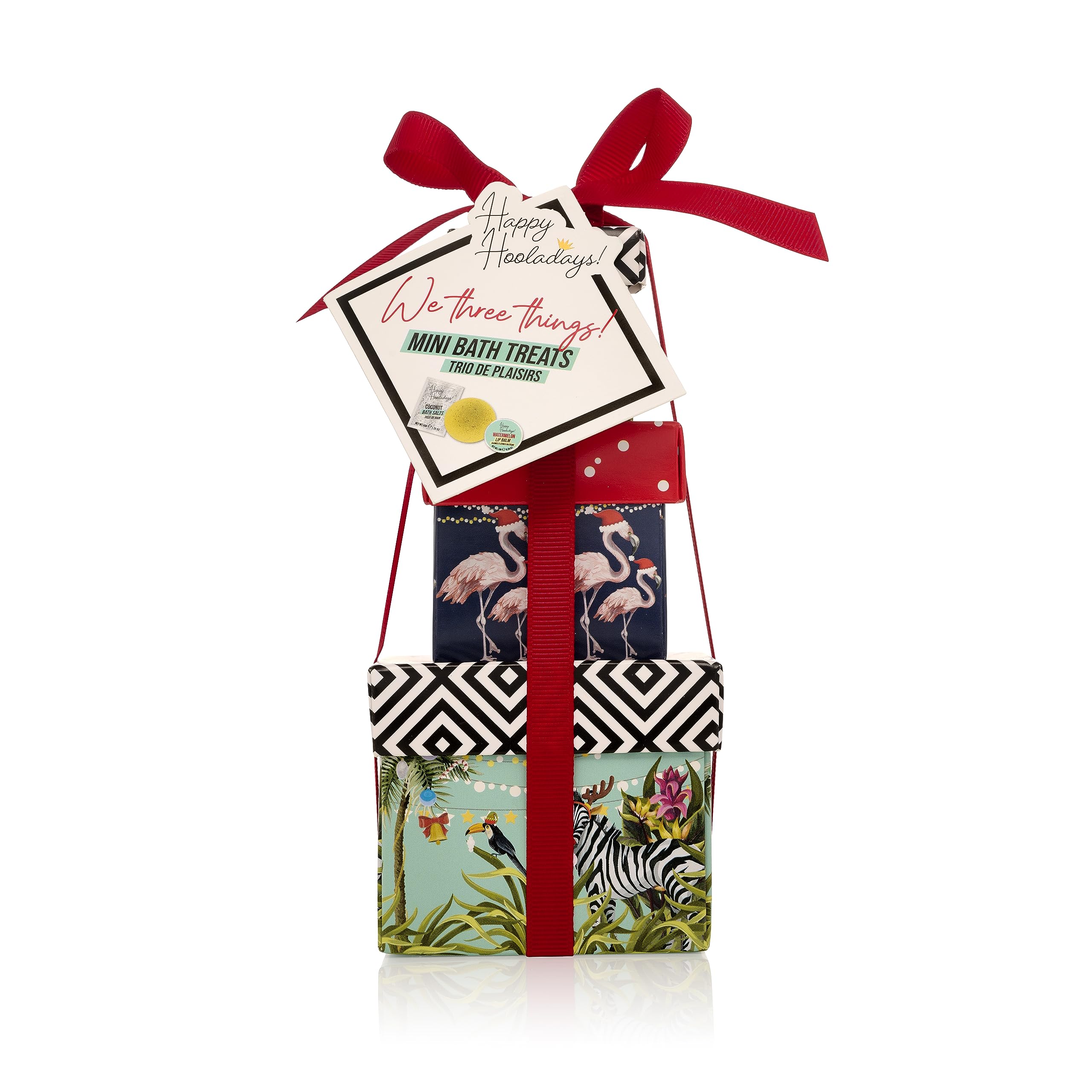 Triple Treat Delight: Happy Hooladays We Three Things - Watermelon Lip Balm, Coconut Bath Salts and Pineapple Bath Fizzer - for Pampering