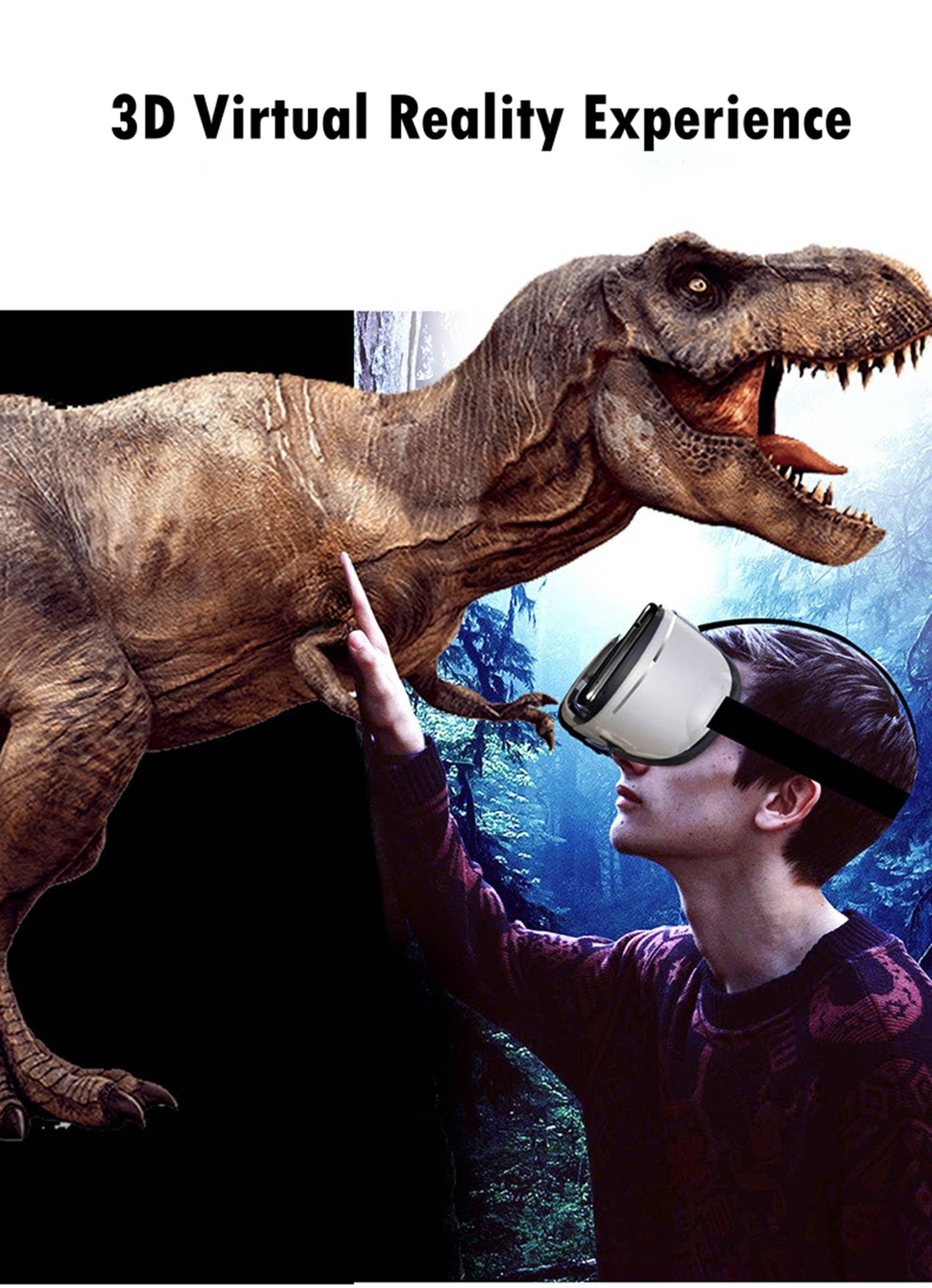 Cuffie per realtà virtuale per bambini e adulti, occhiali universali 3D VR per giocare a film 3D, compatibili con smartphone iOS e Android da 5-7 pollici, bianco