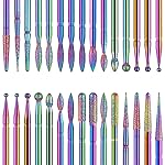 Homeet Pack of 30 Nail Drill Bits Colourful Diamond Professional Nail Cutter Attachments Removal Gel Acrylic Cuticle Tungsten Carbide Nail Drill for Manicure Pedicure