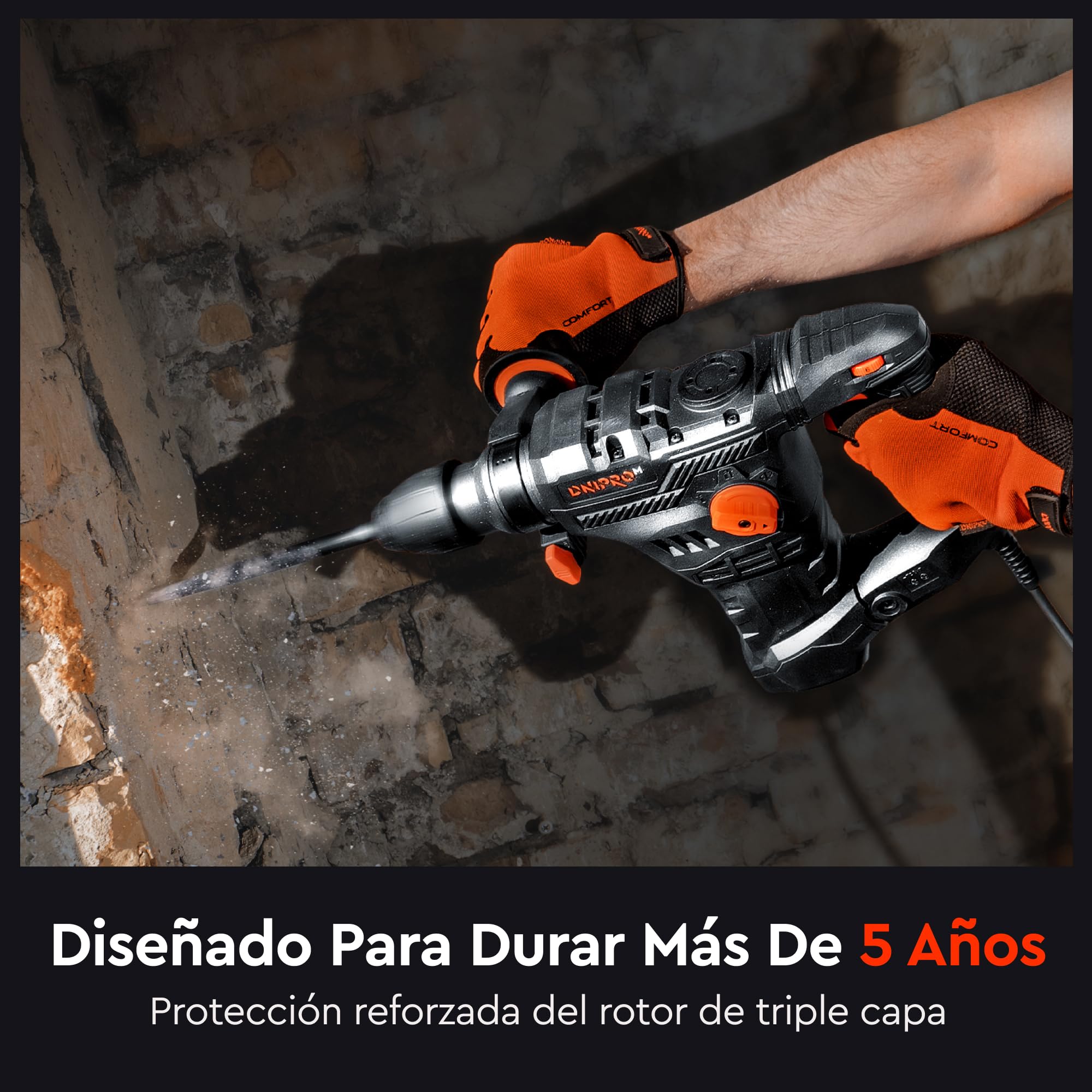 Martillo Perforador SDS Plus 1650W 5,5J, Taladro Percutor Profesional 4 Modos, Velocidad Variable, Sistema Antivibración, Embrague de Seguridad R-Control, Ø36 mm Hormigón, Cable 4 m, BH-20