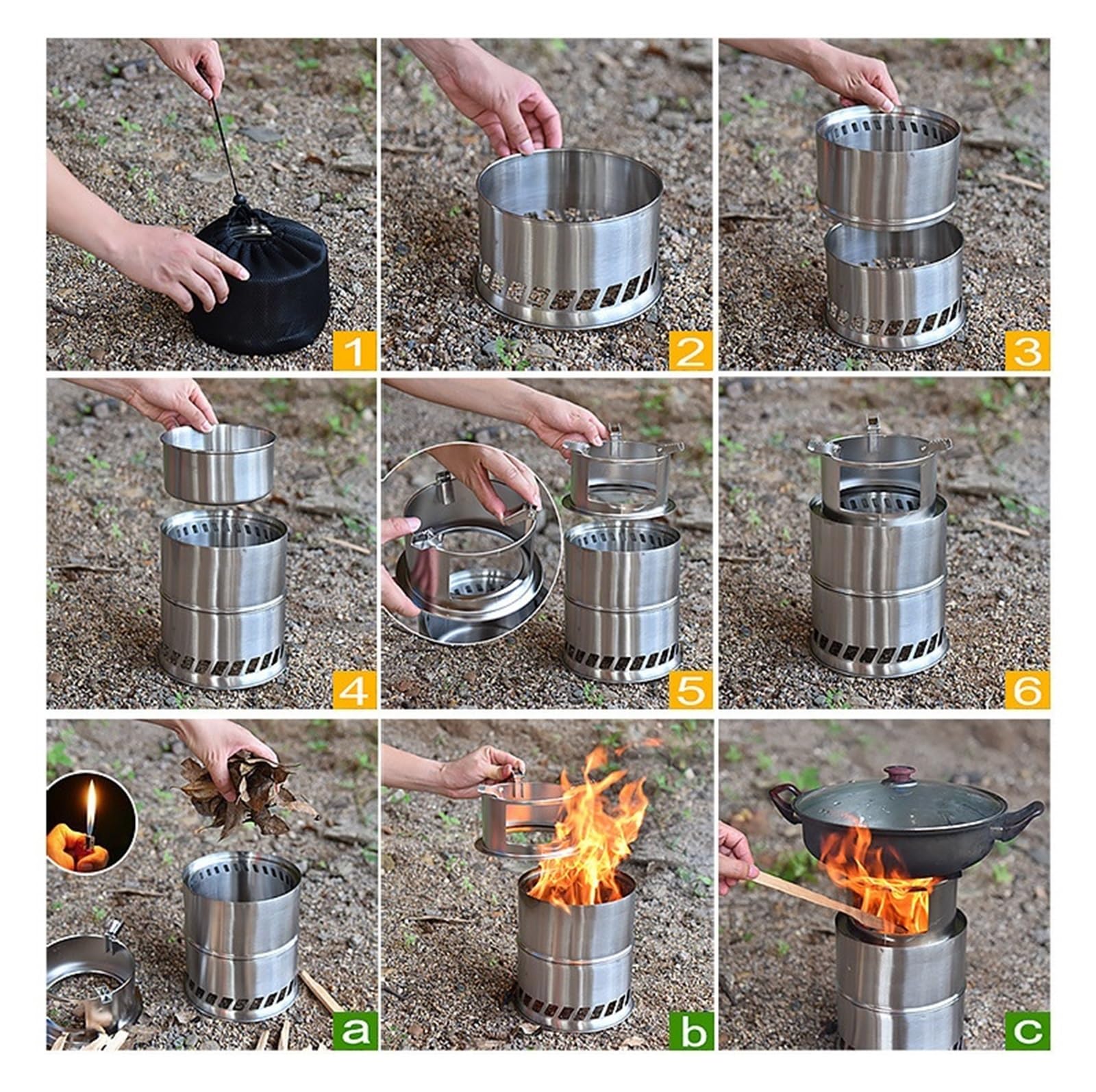 Brasero Exterieur Poêle à Bois Portable d'extérieur, gazéificateur de, Barbecue Pique-Nique, Pliable et Coupe-Vent
