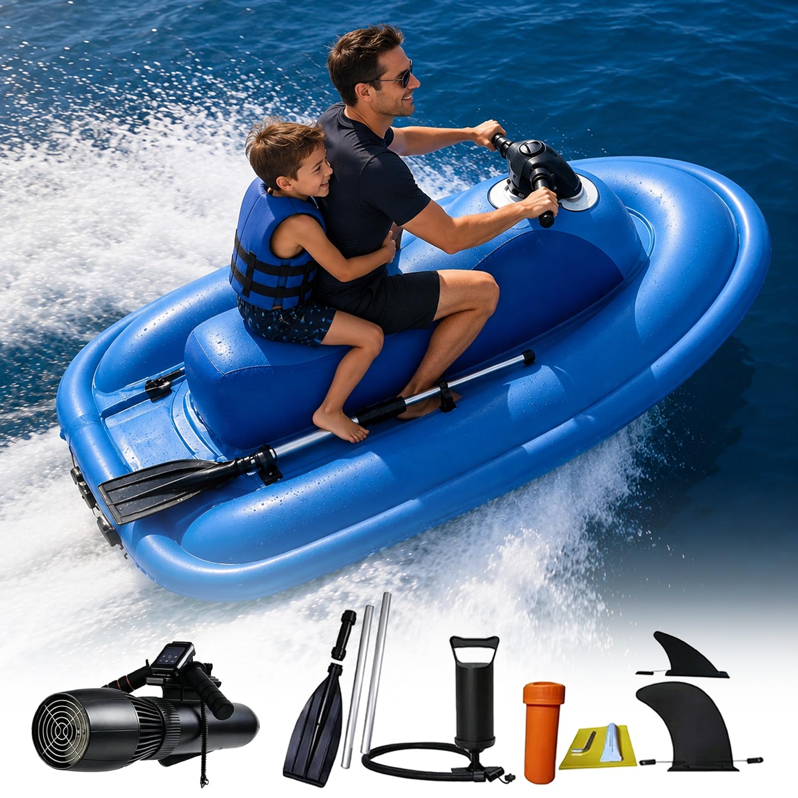 Moto d Acqua Gonfiabile elettrica, Barca a Motore Elettrico Estiva da 500 W/700 W per 2 Adulti, Utilizzabile per 130/160 Minuti, Giocattolo per Feste in Piscina e Sport Acquatici
