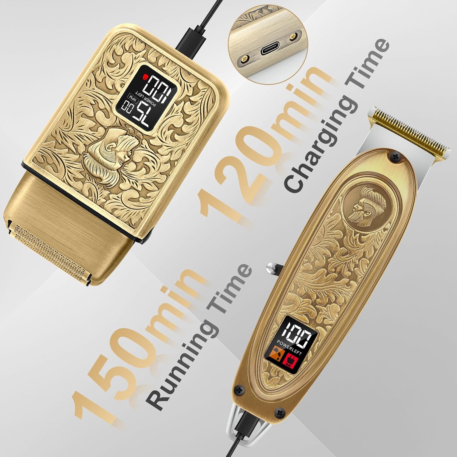 GEC Professional Men's Electric Razor & Barber Kit - Cordless Foil Shaver, Titanium T-Blades, 3-in-1 Multifunctional Trimmer for Beard, Hair, & Body Grooming – Travel-Friendly with Built-in Battery - Image 3