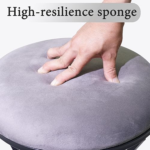 Miniatura 4 de Taburete de tocador, taburetes grises para sala de maquillaje, taburete otomano redondo, reposapiés de terciopelo para baño, dormitorio, muebles de