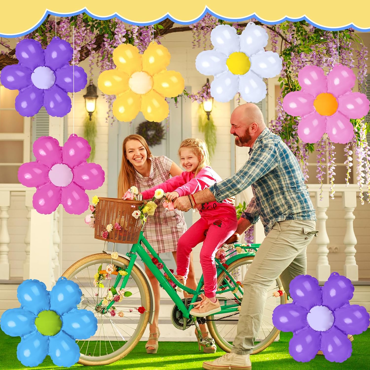 18 Pcs Spring Daisy Flower Inflatable Balls, Colorful Blow up Daisy Flower Balls Spring Inflatable Hanging Ornament for Spring Party Outdoor Yard Decorations