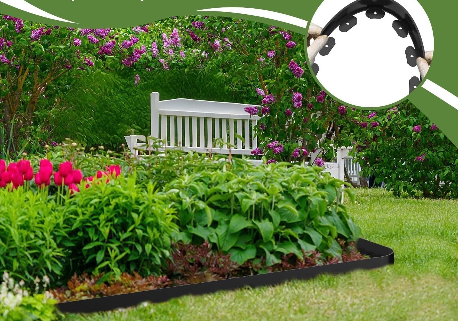 Borde de Jardín 5–30m con 15–90 Estacas, Bordura Césped en L 5cm, Separador de Césped y Grava en PE para Caminos y Parterres(Gris,6cm*15m+45 Nails)