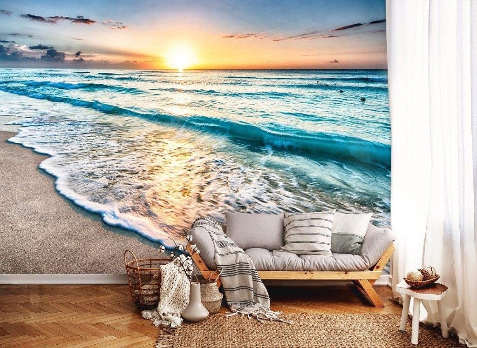 Kfjhgbdshhj 3D Mural Photo Mural-Wallpaper Beach Sea Baltic Sea Waves Sunset Living Room Bedroom,200Cmx140cm Poster - Wall Sticker - Frameless Picture