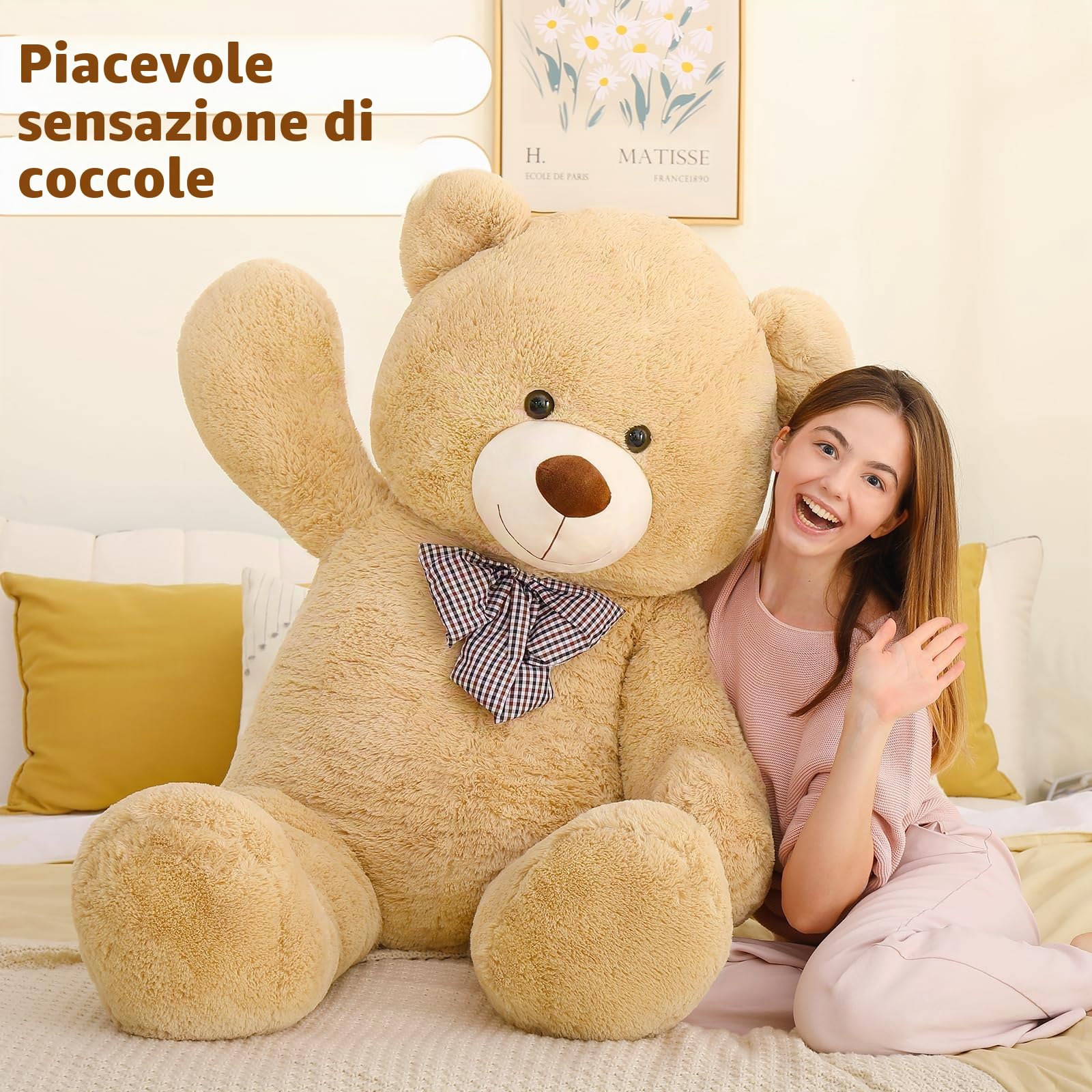 MorisMos 140 cm Orso Peluche Gigante, XXL Marrone Orsacchiotto Peluche Grande, Kawaii Morbido Orsetto di Peluche Teddy Bear Regalo per Bambino Fidanzata Lei Lui Compleanno Decorazioni