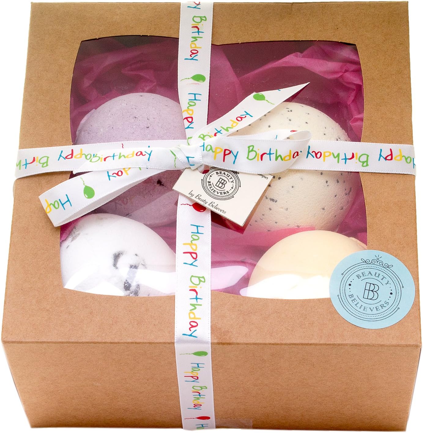 Bath Bomb Gift Set - 4 x 180gm Handmade in the UK Bathbomb Bath Fizzies in Assorted Scents with added Shea Butter to Moisturise Dry Skin- Vegan Organic Ingredients - Happy Birthday Gift- Lovely Gift for her