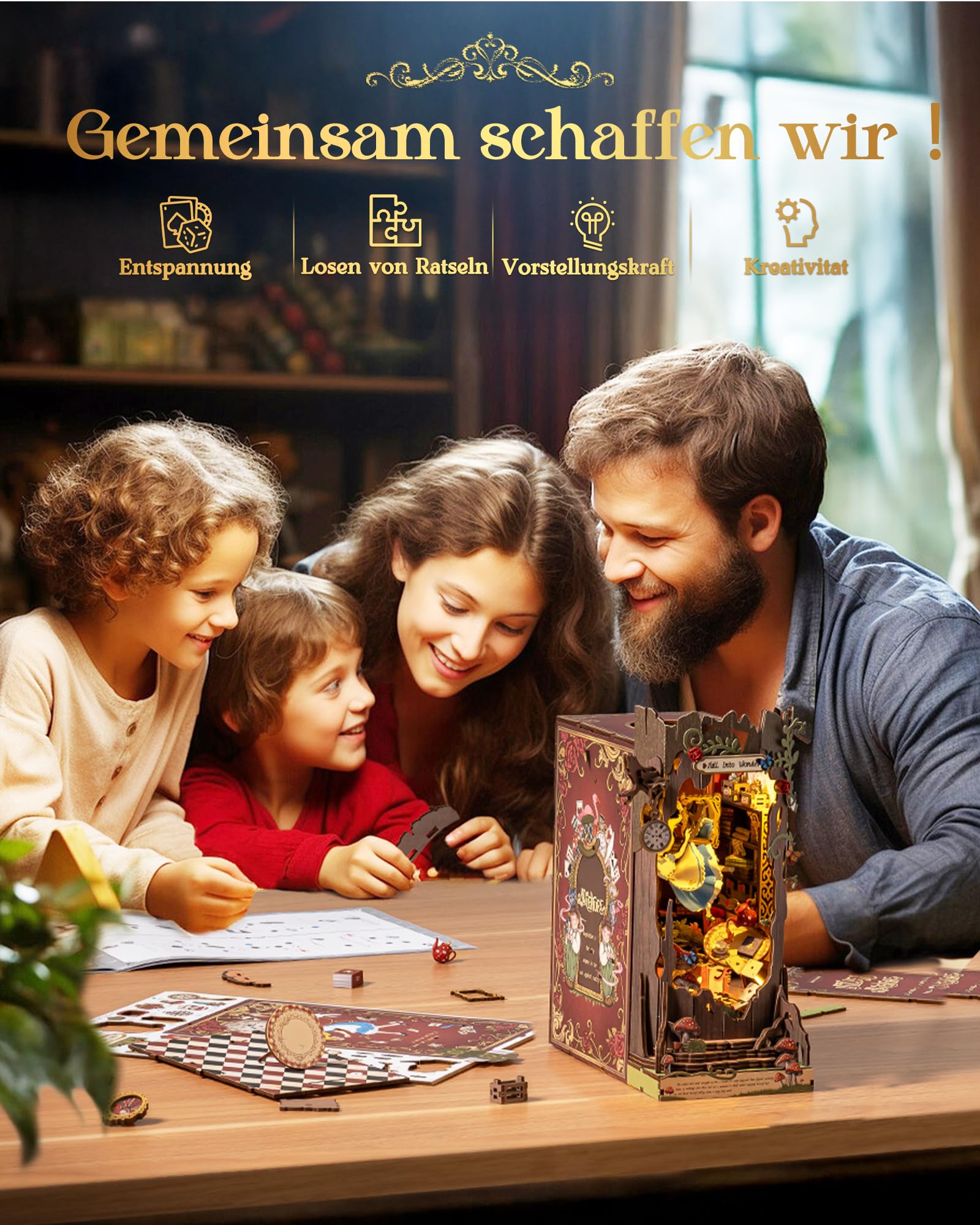 Rolife Book Nook Kit Fall into Wonder DIY Miniatur Haus Modell Kits für Schreibtisch Bücherregal Dekoration, 3D Puzzle mit Gespiegelte Illusion, Weihnachten Geburtstag Geschenke