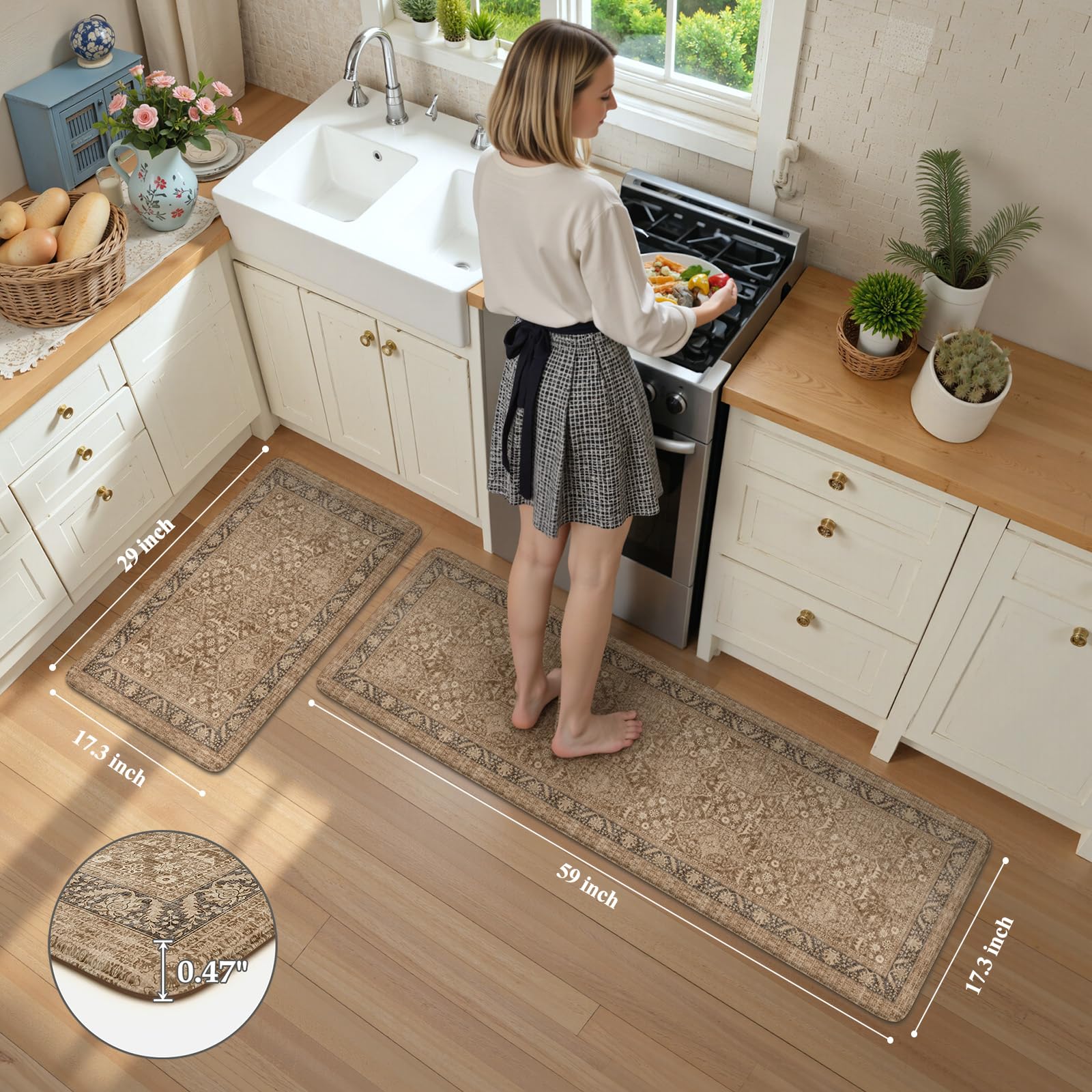 Lot De 2 Tapis De Cuisine En PVC Antidérapants - 10 Mm D'épaisseur, Imperméables, 44x120 Et 44x150 Cm