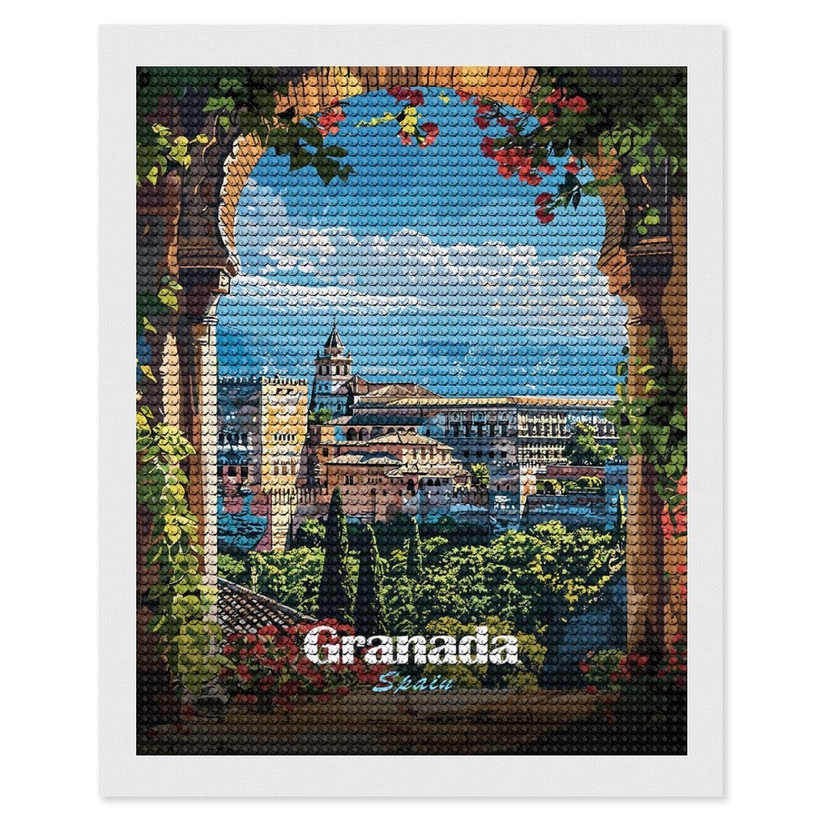 Junmoney Granada, Spain Cityscape Diamond Art Canvas 16"x20", Full Kit Included, Bedroom Decor, for Beginners, Thoughtful Handmade Gift