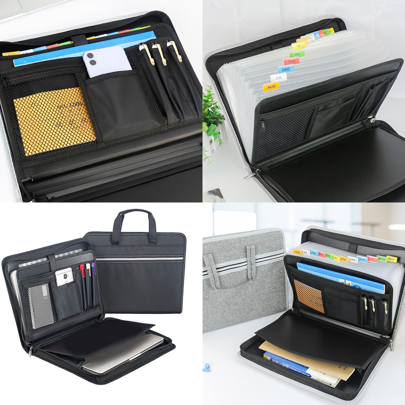 Estuche de documentos expandible de 13 bolsillos con asa, organizador de documentos, organizador de documentos para adultos