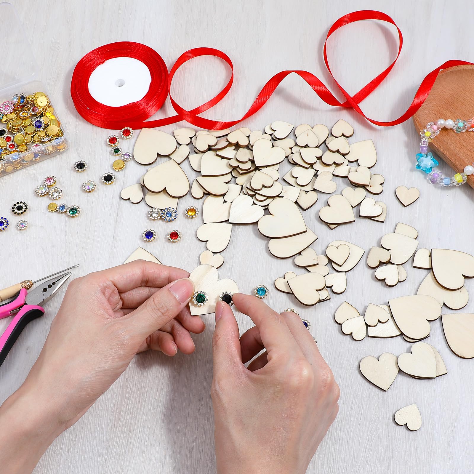 150 stuks houten hartjes, 5 cm x 3 mm, decoratie, kleine