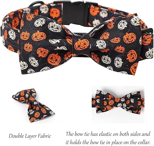 Miniatura 3 de Lionet Paws Collar de moño para perro de Halloween, lindo collar de algodón ajustable para perro con corbatín para perro pequeño, mediano y grande,