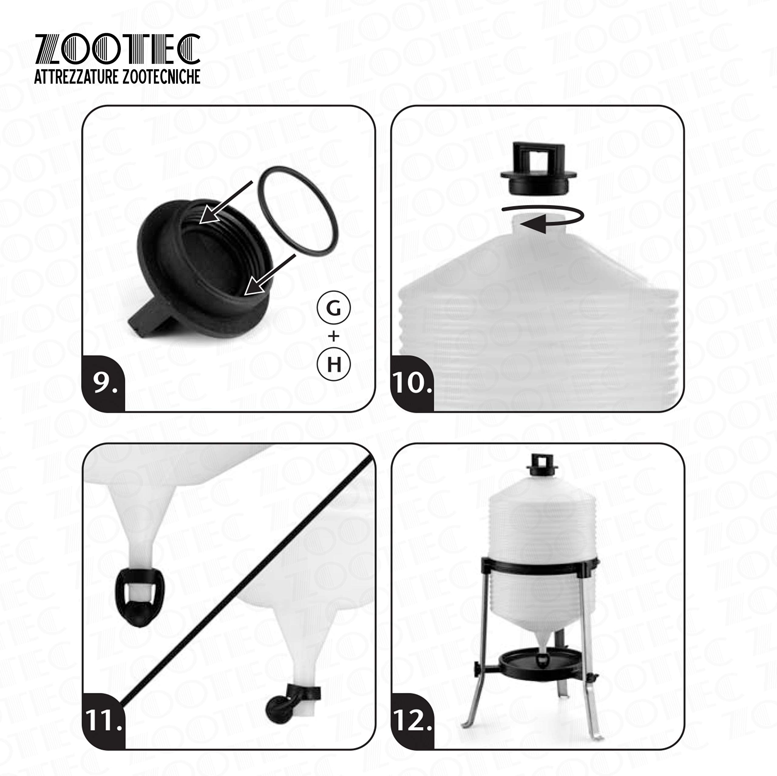 Zootec Bebedero para gallinas, Pollos, Patos, Gansos, Gansos, automático de plástico con depósito de 30 litros, fácil de Rellenar, Mover y Limpiar [Made in Italy] + Guantes Talla 9
