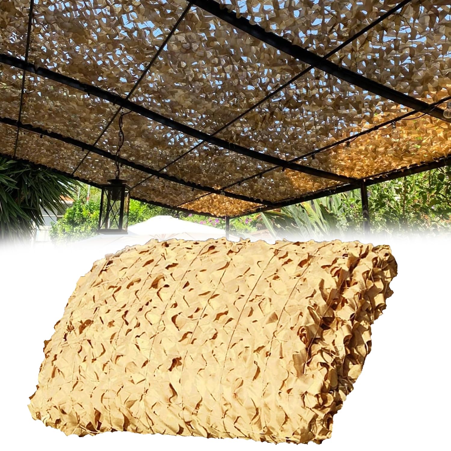 Funda de camuflaje militar 210D de 6 x 19 pies para caza al aire libre, camping, equipo táctico, accesorios de refugio duraderos de color arena resistentes a la intemperie