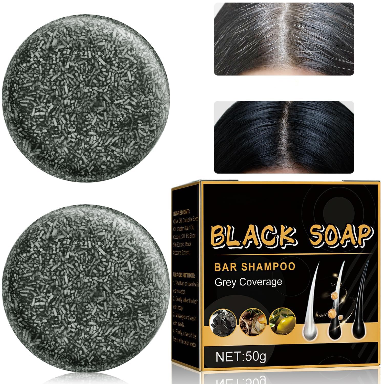 Mane Gray Reverse Bar - Hair Darkening Shampoo Bar Soap for Men & Women, Organic, Solid, Reverses Grey Hair (2)
